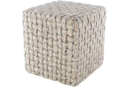 Pouf-Grey Cream Basket Weave - Main