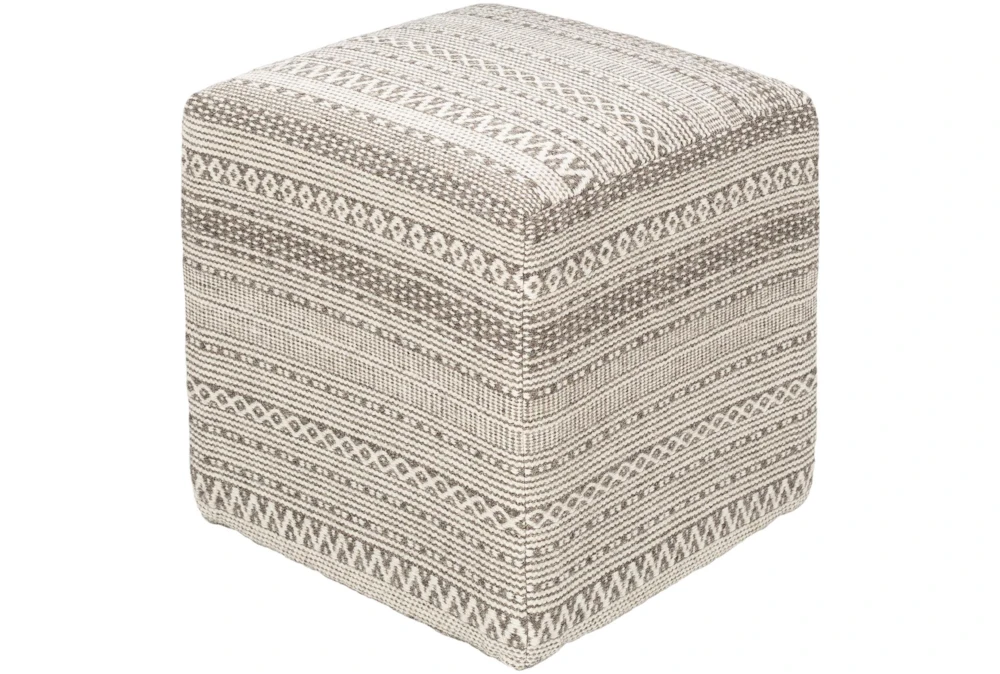 Pouf-Taupe Ivory Textured