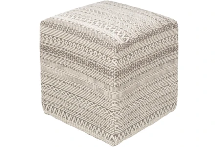 Pouf-Taupe Ivory Textured - Main