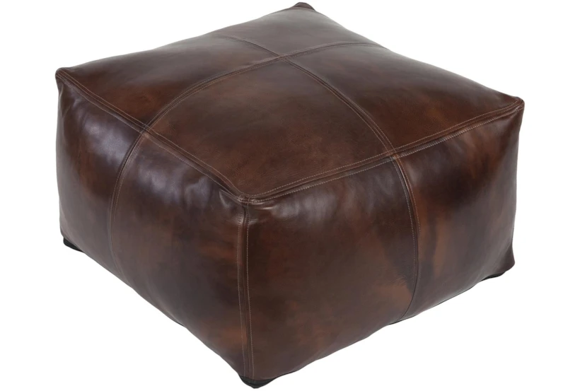Pouf-Brown Leather Patched - 360