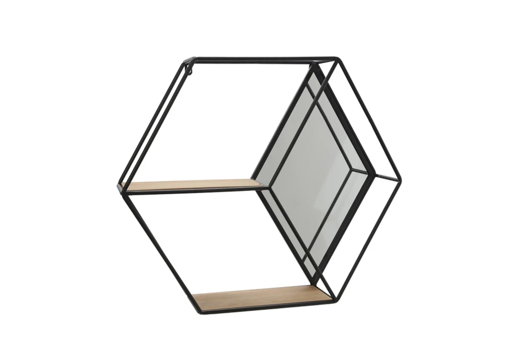 Black Mirrored Hexagon Wall Shelf 