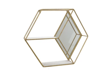 Gold Mirrored Hexagon Wall Shelf