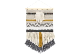Wall Tapestry-Woven Fringe Charcoal Beige 20X32