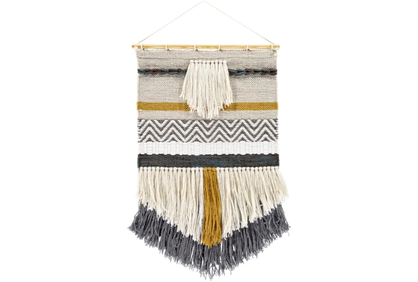 Wall Tapestry-Woven Fringe Charcoal Beige 20X32 - 360