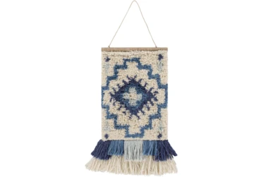 Wall Tapestry-Hand Knotted Blue Cream 17X23