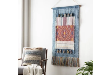 Wall Tapestry-Block Printed Blue Red 29X48