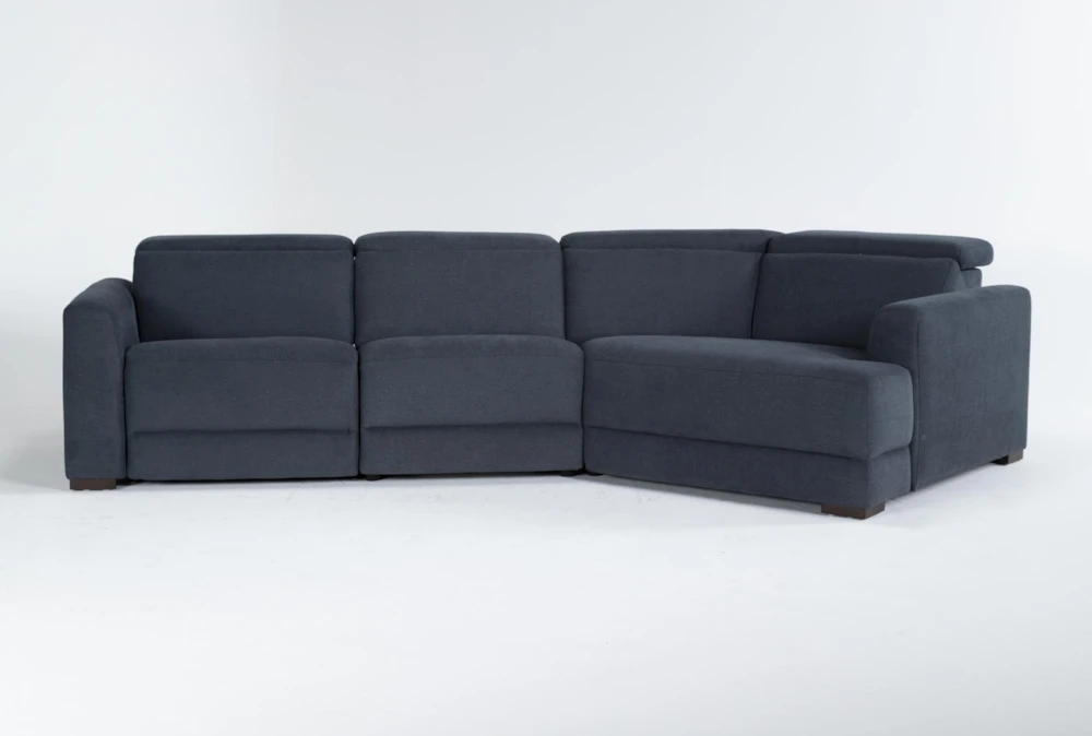 Chanel Denim 138" 3 Piece Reclining Modular Sectional with Right Arm Facing Cuddler Chaise & Power Headrest