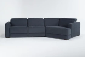 Chanel Denim 3 Piece 138" Sectional With Right Arm Facing Cuddler Chaise & Power Headrest