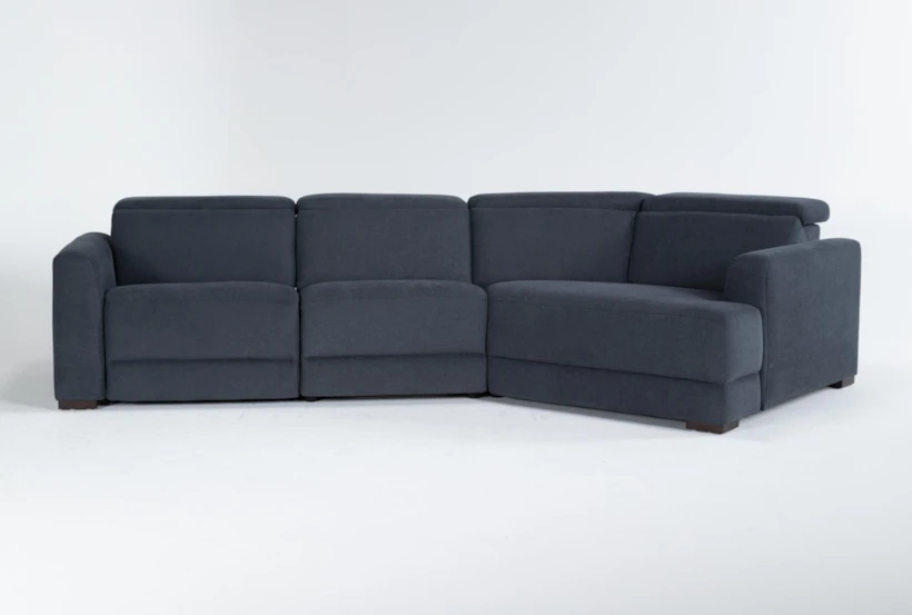 Chanel Denim 138" 3 Piece Reclining Modular Sectional with Right Arm Facing Cuddler Chaise & Power Headrest - 360
