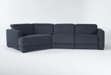 Chanel Denim 3 Piece 138" Sectional With Left Arm Facing Cuddler Chaise & Power Headrest