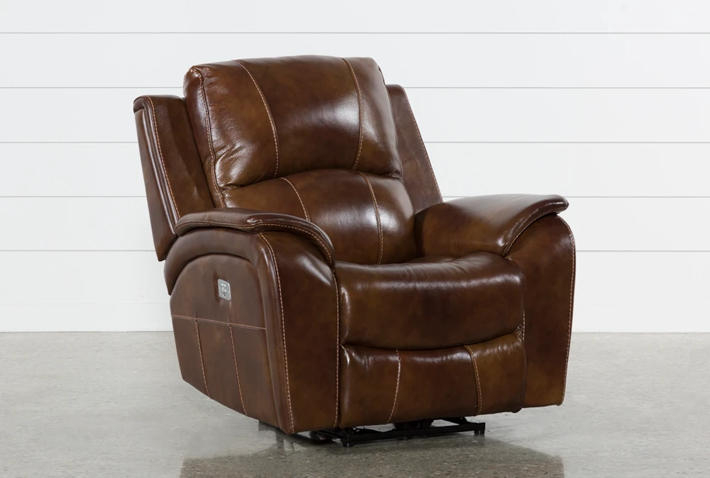Travis Cognac Leather Power Recliner With Power Headrest And USB