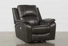 Travis Dark Grey Leather Power Recliner With Power Headrest And USB