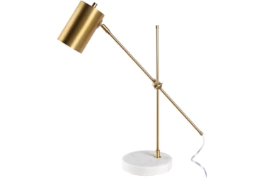 24 Inch Antique Brass + Marble Cantilever Task Desk Lamp