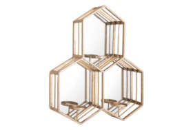 Mirrored Hexagon Candle Holder Wall Decor