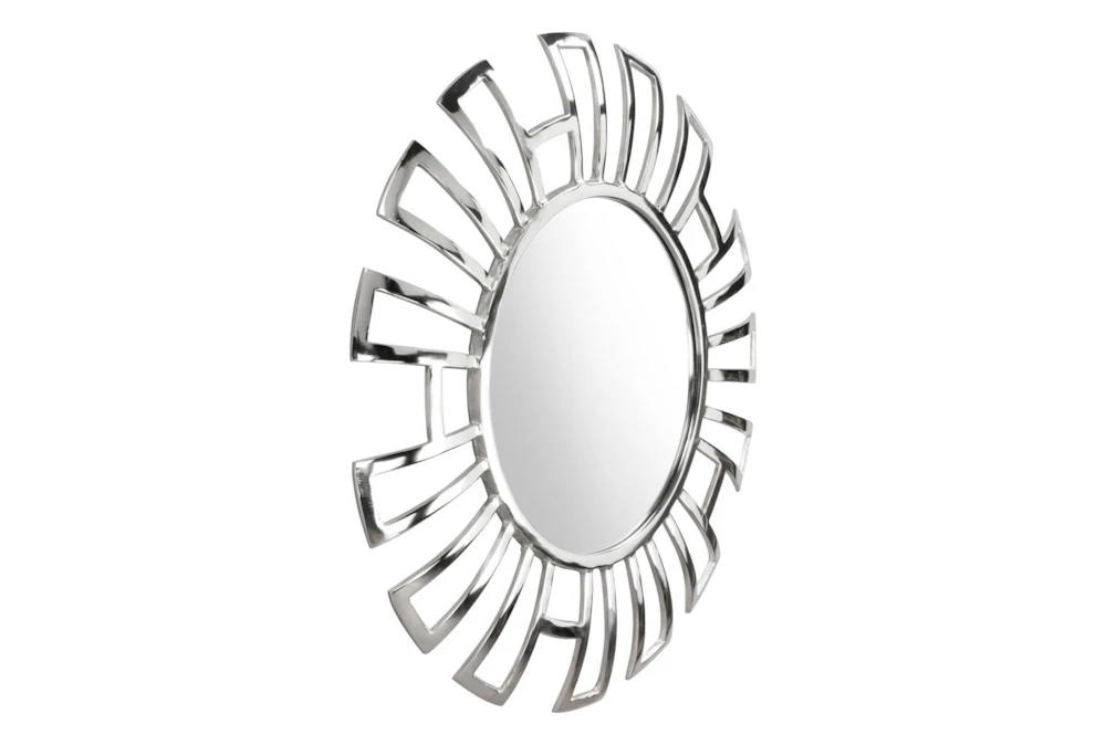 Silver Circle Wall Mirror With  Rectangle Cut Outs 