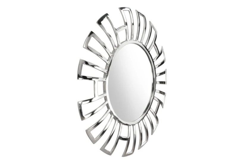 Silver Circle Wall Mirror With  Rectangle Cut Outs  - 360