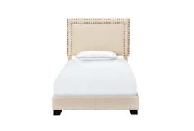 Twin Cream Nailhead Trim Banded Border Upholstered Bed