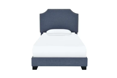 Twin Clipped Corner Upholstered Bed-Denim
