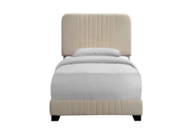 Twin Beige Rounded Corner Vertical Channel Upholstered Bed