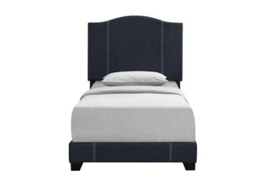 Twin Denim Stitched Camelback Upholstered Bed
