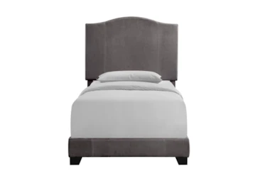 Twin Cement Stitched Camelback Upholstered Bed