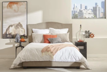 Queen Sand Stitched Camelback Upholstered Bed