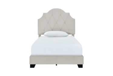 Twin Grey Button Diamon Tufted Saddle Back Upholstered Bed