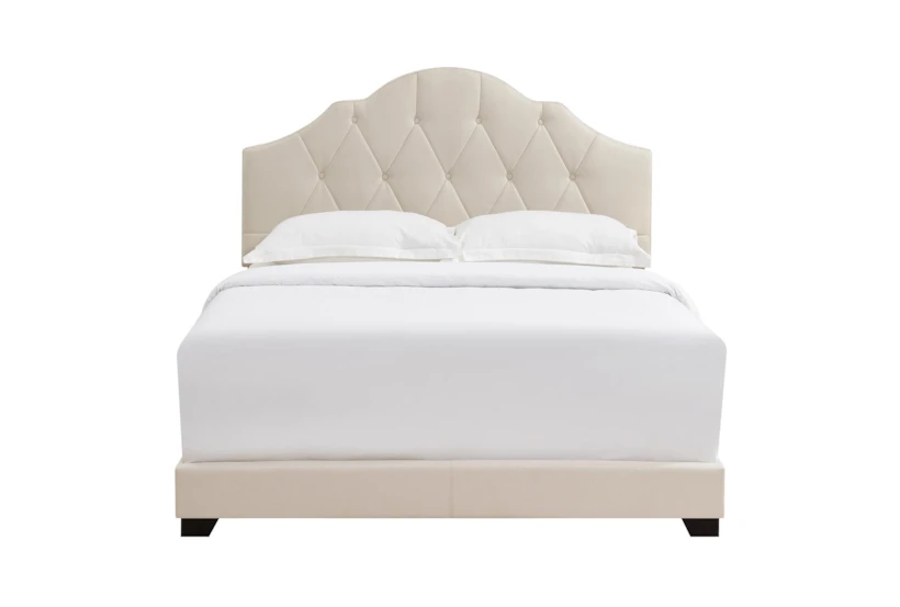 Full Cream Button Diamond Tufted Saddle Back Upholstered Bed - 360