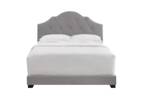 Queen Smoke Grey Button Diamon Tufted Saddle Back Upholstered Bed
