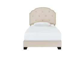Twin Cream Button Diamond Tufted Upholstered Bed With Nailhead Trim