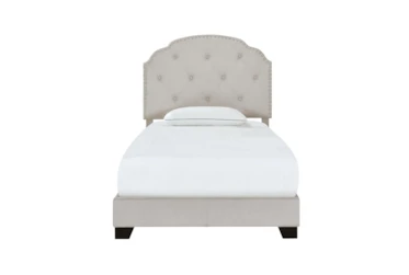 Twin Grey Button Diamond Tufted Upholstered Bed With Nailhead Trim