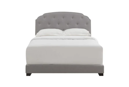 Full Smoke Grey Button Diamond Tufted Upholstered Bed With Nailhead Trim