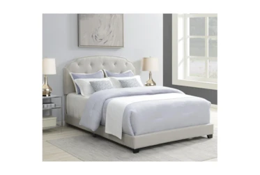 Full Grey Button Diamond Tufted Upholstered Bed With Nailhead Trim