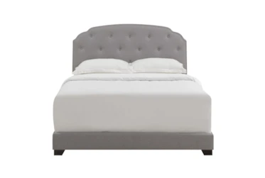 Eastern King Smoke Grey Button Diamond Tufted Upholstered Bed With Nailhead Trim