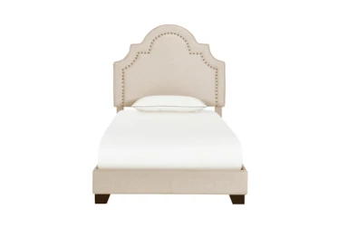 Twin Cream Nailhead Border Shaped Back Upholstered Bed