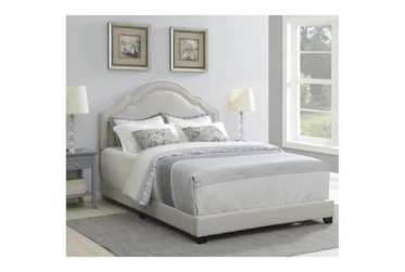 Full Grey Nailhead Border Shaped Back Upholstered Bed