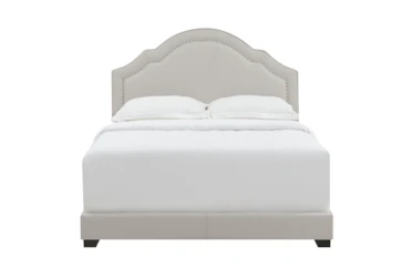 Queen Grey Nailhead Border Shaped Back Upholstered Bed