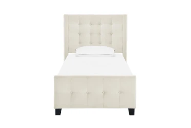 Twin Ivory Button Box Tufted Modern Wing Upholstered Bed