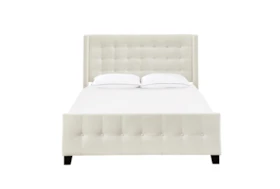 Queen Ivory Button Box Tufted Modern Wing Upholstered Bed