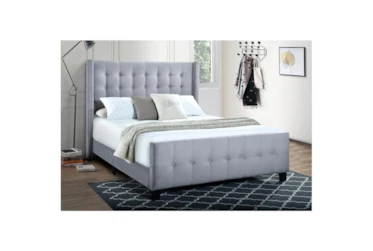 Queen Dove Button Box Tufted Modern Wing Upholstered Bed
