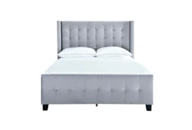 Queen Dove Button Box Tufted Modern Wing Upholstered Bed