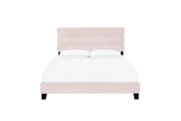 Queen Blush Velvet Horizontal Channel Upholstered Bed