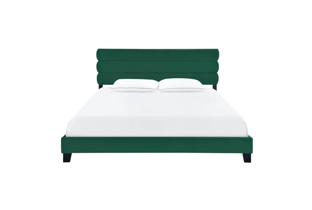 Eastern King Emerald Velvet Horizontal Channel Upholstered Bed