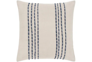 Accent Pillow-Cream With Navy Hand Embroidered 18X18