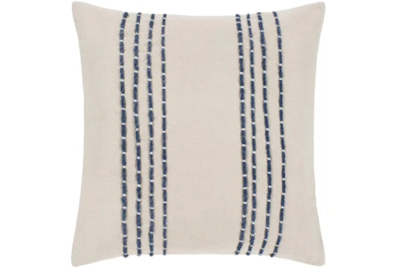 Accent Pillow-Cream With Navy Hand Embroidered 22X22