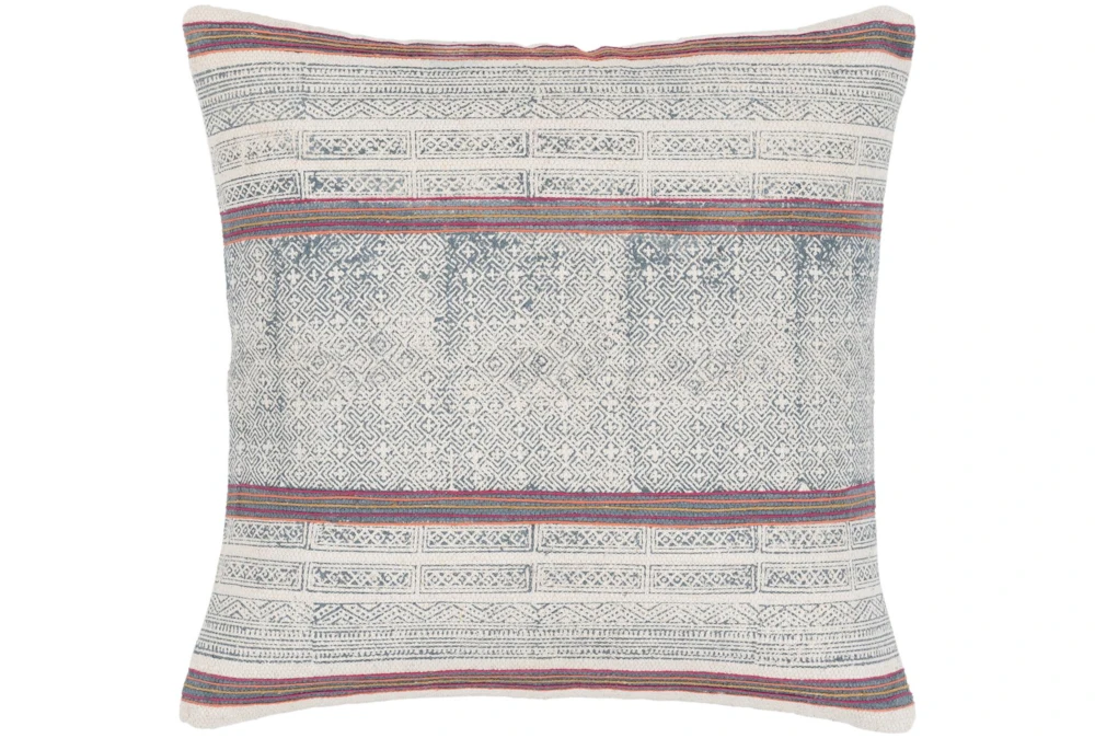 Accent Pillow-Ivory And Navy Multicolor Stripe 20X20