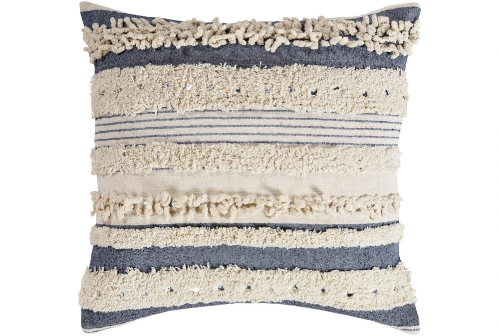 Accent Pillow-Navy Textured Stripes With Sequins 18X18
