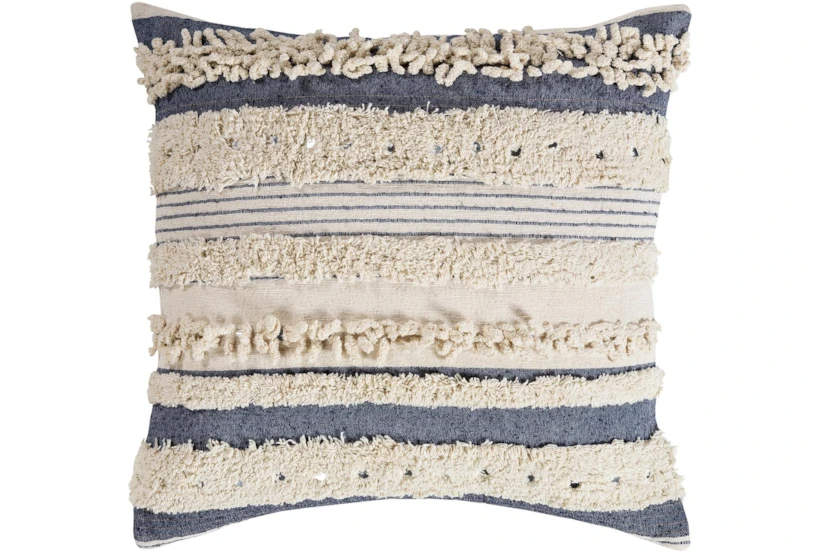 Accent Pillow-Navy Textured Stripes With Sequins 18X18 - 360