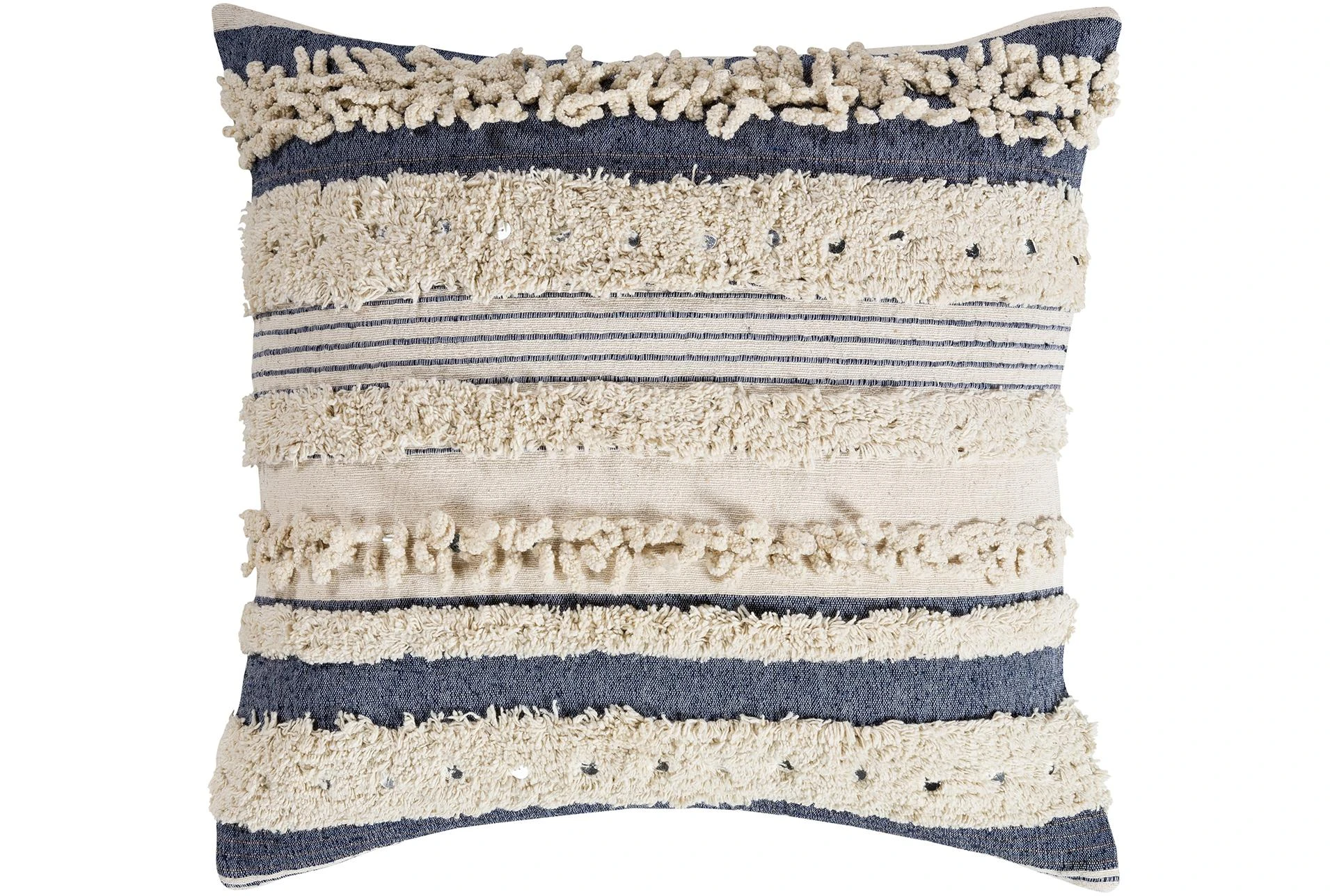 Accent Pillow-Navy Textured Stripes With Sequins 20X20