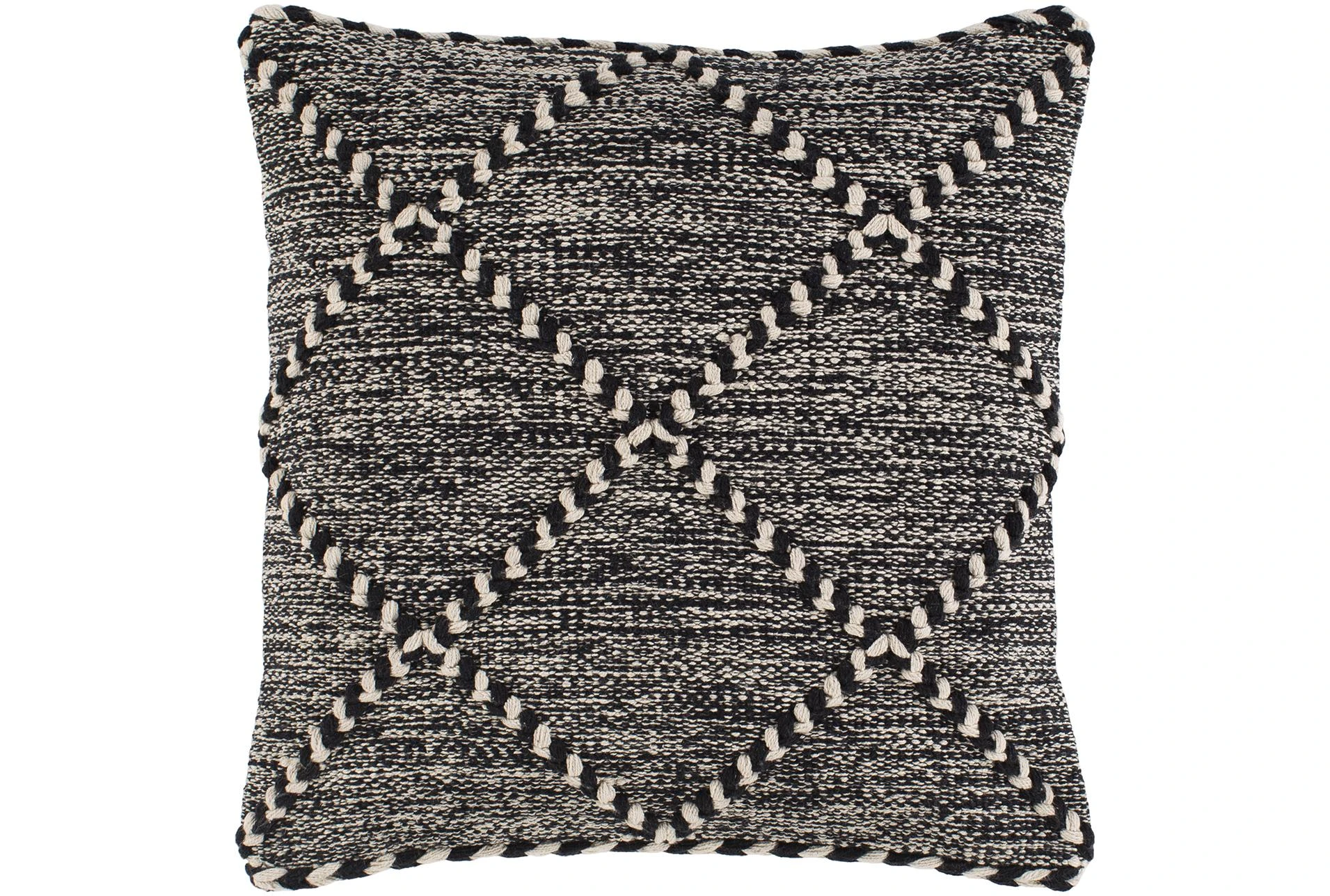 18 x 18 Handcrafted Cotton Accent Throw Pillows, Woven Lined Design, Set of  2, Black, Gray